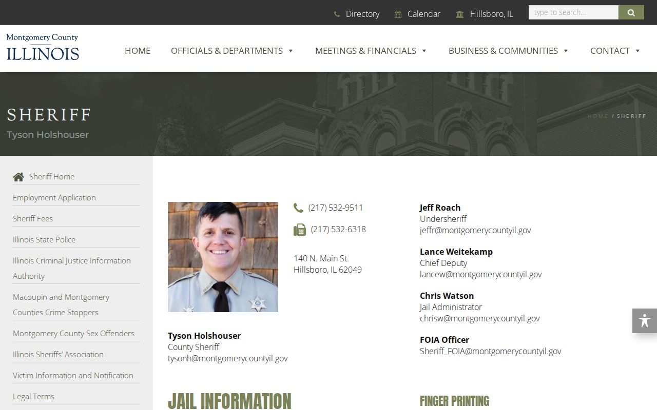 Montgomery County Sheriff webpage with jail and contact information