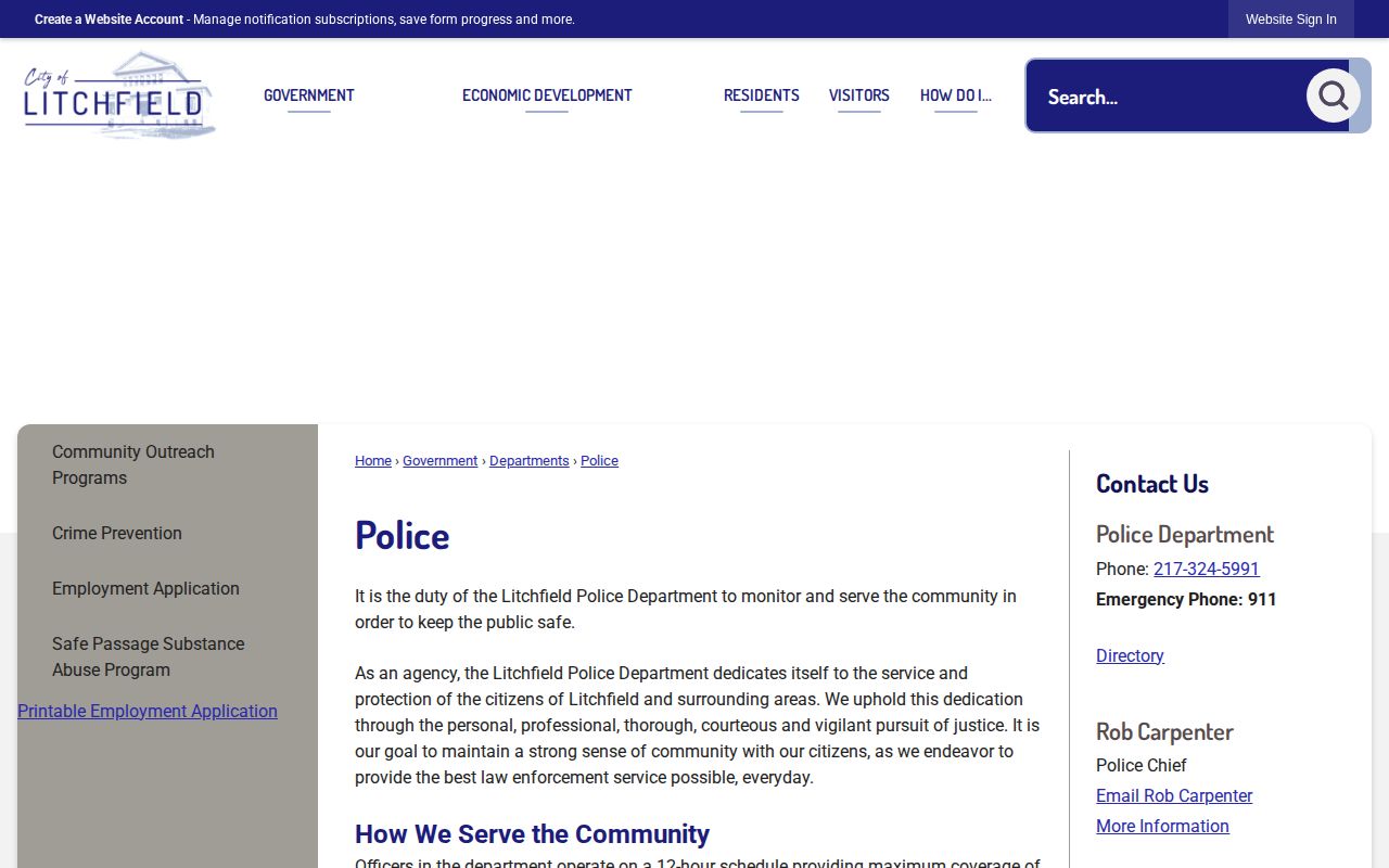 Official Litchfield Police contact and coverage page