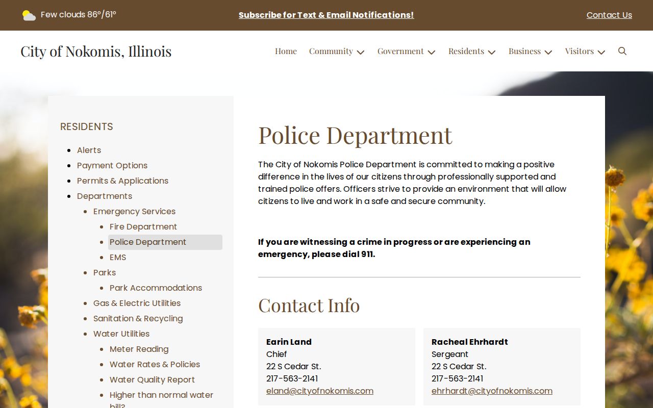 Official Nokomis Police Department contact page